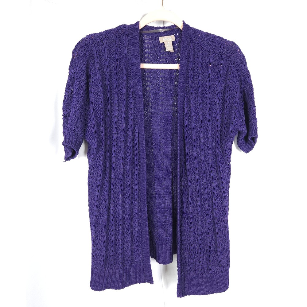 Chico's Women's 0 US 4 Purple‎ Open Front Short Sleeve Cardigan